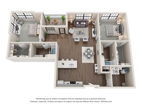Floor plan for 2 beds, 2 baths, 1433 sqft